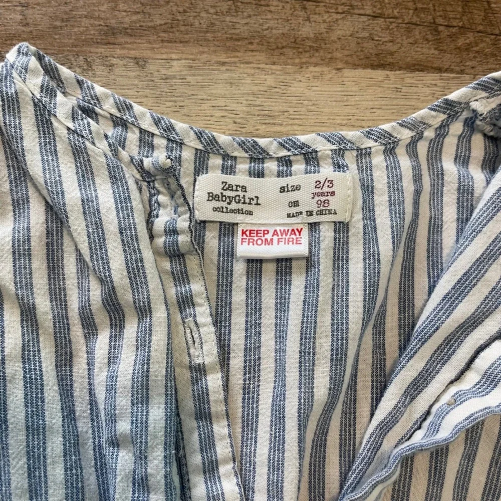 Zara Romper Toddler Girl 2/3 Blue White Nautical Coastal Striped Ruffle Button